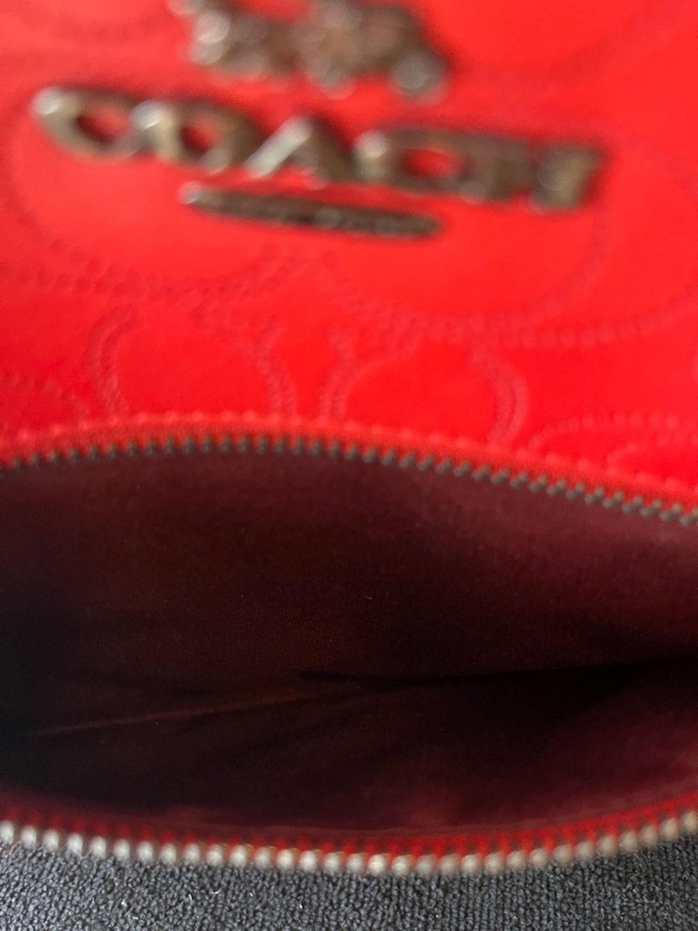 Coach Red Embossed Logo Tote with Front Zip Pocket - Picture 10 of 10